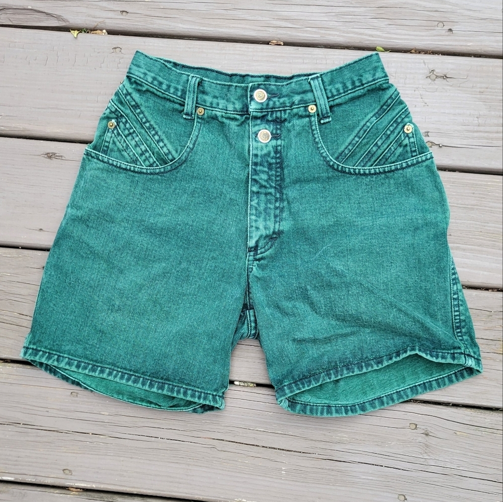 Vintage 90s y2k Zena High Rise Waisted Green Jean Denim Mom Dad Shorts 7